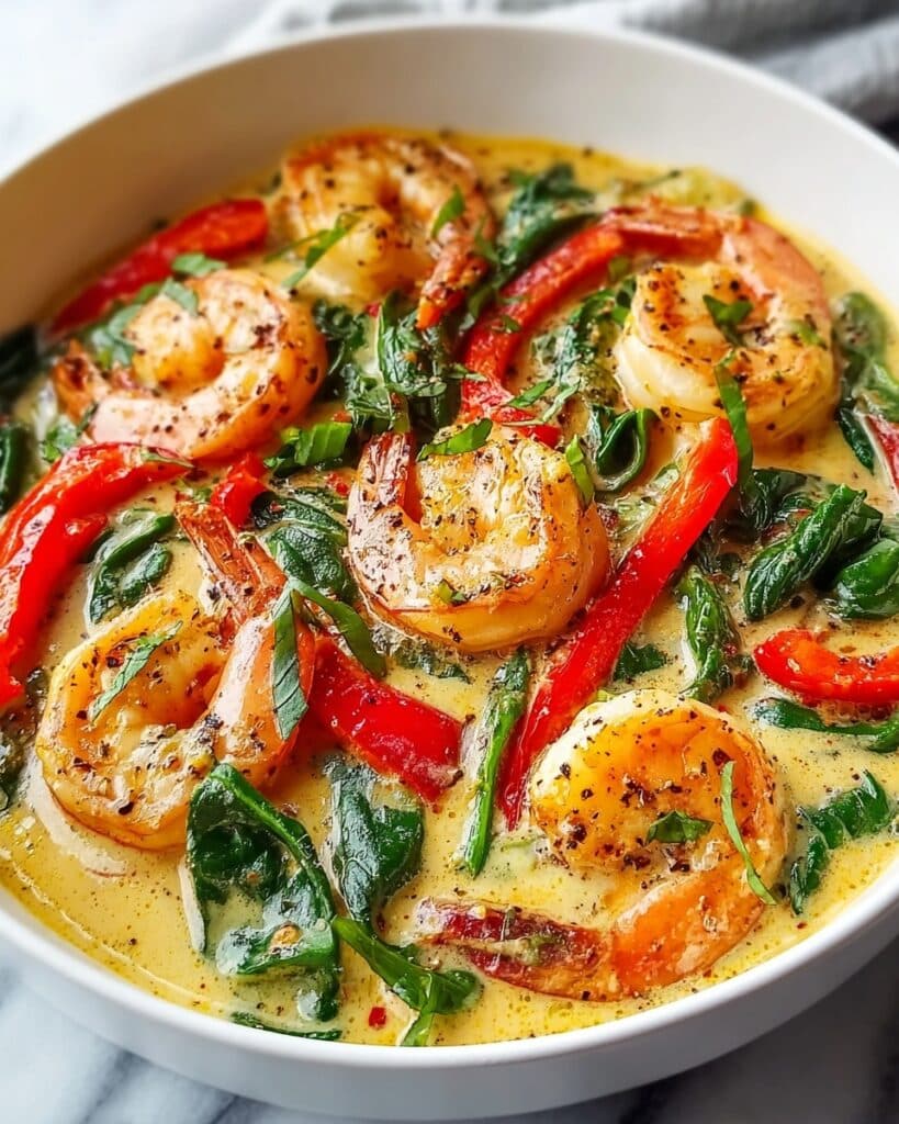 Creamy Parmesan Shrimp with Peppers and Spinach Recipe