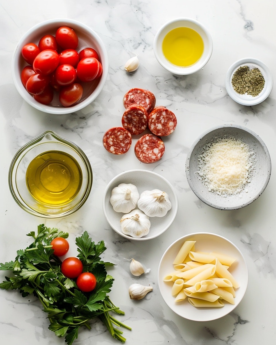 Single white bowl containing a close-up serving of creamy, chunky sausage and corn soup, featuring tender browned sausage pieces, visible corn kernels, and diced tomatoes suspended in a rich, creamy broth with specks of fresh green herbs scattered on top, natural lighting highlighting the textured meat and vegetables, shot with an angled intimate view to emphasize the hearty ingredients, bowl placed on a white marble surface, styled like a food blog individual serving, photo taken with an iphone --ar 4:5 --v 7