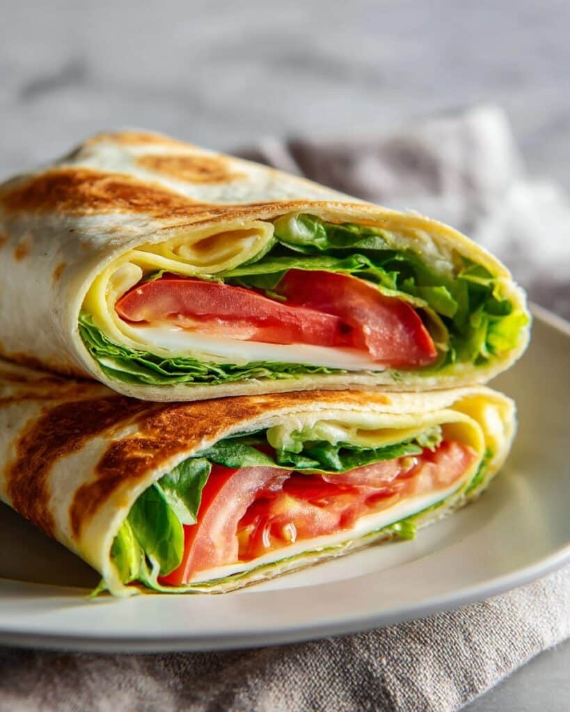 Vegetarian Wraps with Basil Pesto, Arugula, Tomato, and Light Mozzarella Recipe