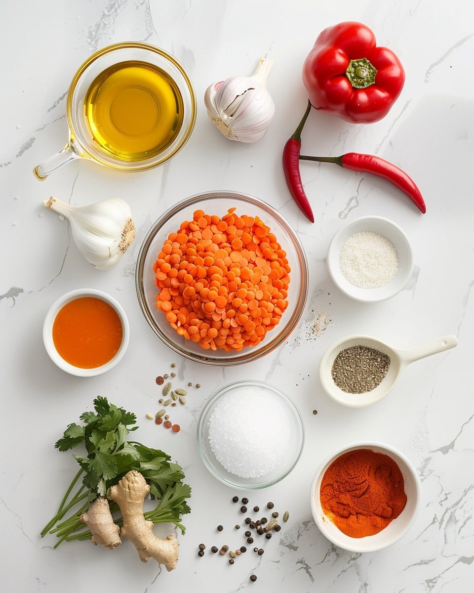 Single white bowl filled with a close-up portion of creamy yellow lentil dal with visible red pepper pieces and fresh green herbs sprinkled on top, served alongside a neat mound of fluffy white rice, the texture of the lentils and spices clearly visible, natural lighting highlighting the vibrant colors, placed on a white marble surface, intimate plated serving photo taken with an iphone --ar 4:5 --v 7
