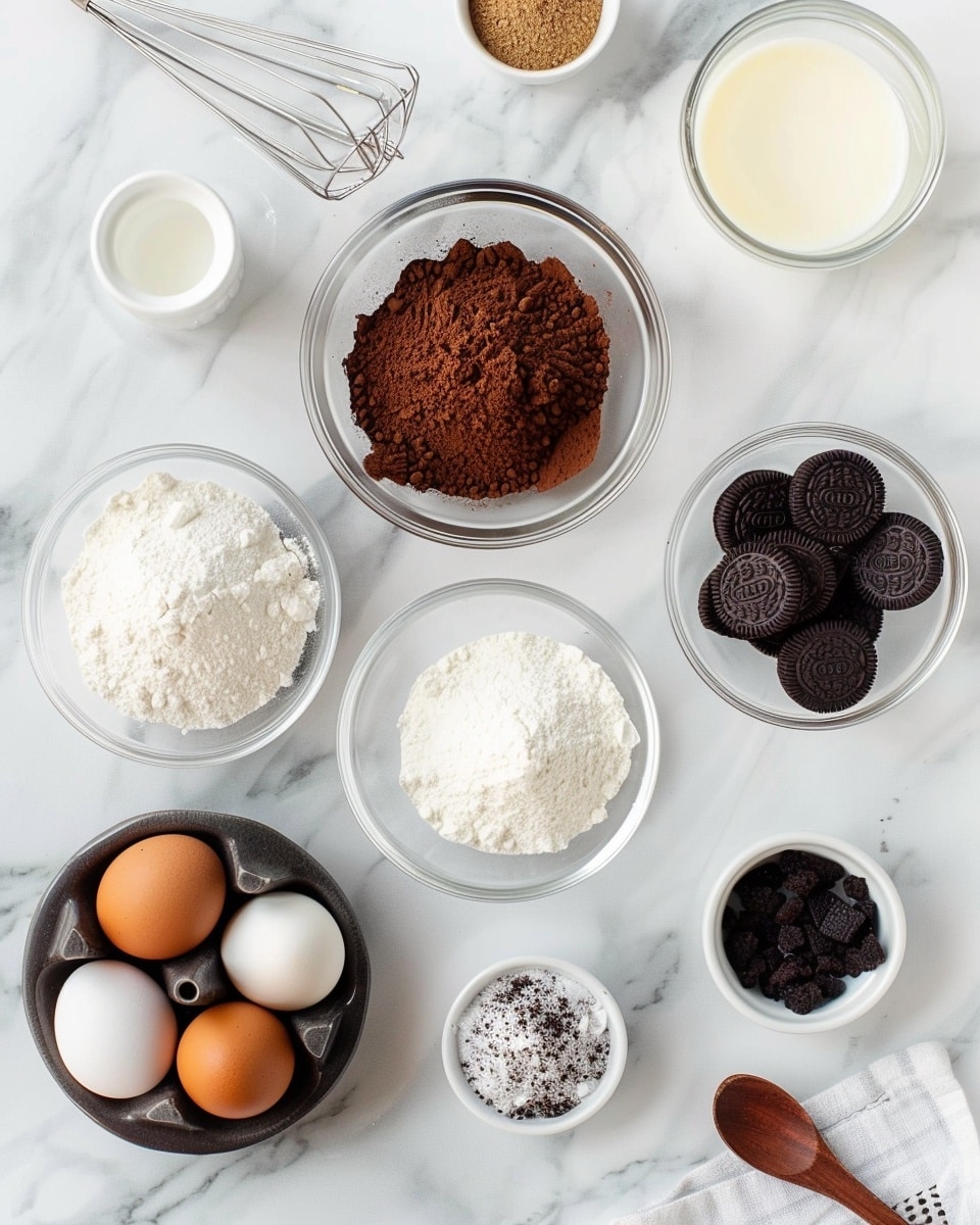 Single white plate with one chocolate cupcake slice revealing moist, rich chocolate crumb texture topped with a generous layer of cookies and cream frosting speckled with crushed chocolate cookie pieces, close-up angled shot showing the contrast between the dark cake and light frosting, scattered cookie crumbs on the white marble surface, natural lighting highlighting the softness and texture, styled like a food blog intimate serving photo taken with an iphone --ar 4:5 --v 7