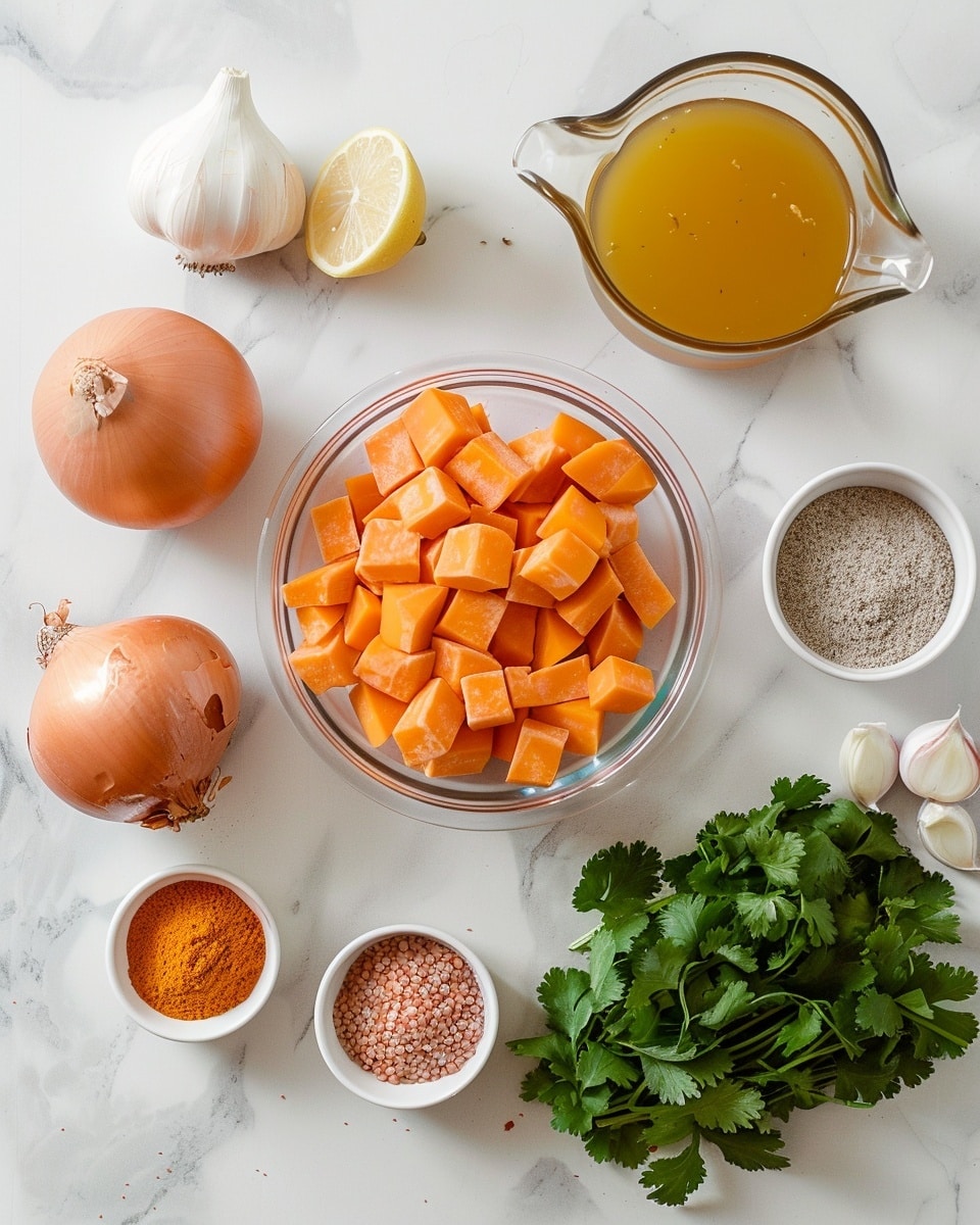 Single white bowl filled with a warm, hearty serving of lentil soup, showcasing tender orange lentils, soft carrot chunks, and hints of fresh cilantro scattered on top, close-up angle capturing the thick, textured broth and vibrant colors, set on a pristine white marble surface with natural lighting, styled as a comforting plated portion ready to eat, photo taken with an iphone --ar 4:5 --v 7