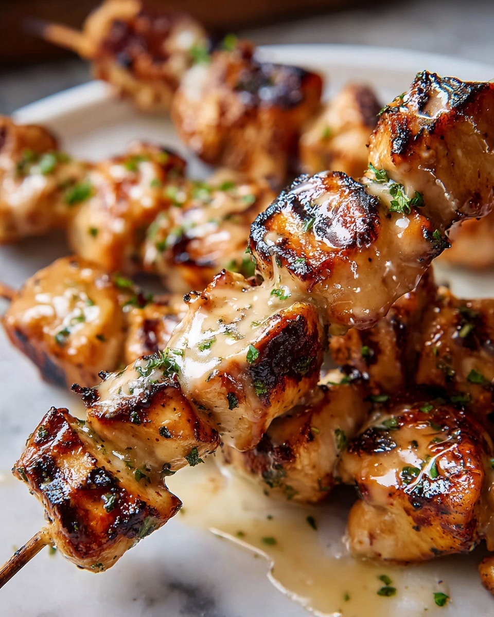 White serving platter heaped with multiple skewers of grilled chicken satay, each skewer loaded with juicy, charred chicken pieces generously coated in creamy peanut sauce, garnished with chopped fresh herbs, presented on crinkled parchment paper, overhead professional food photography with natural lighting, white marble background, photo taken with an iphone --ar 4:5 --v 7