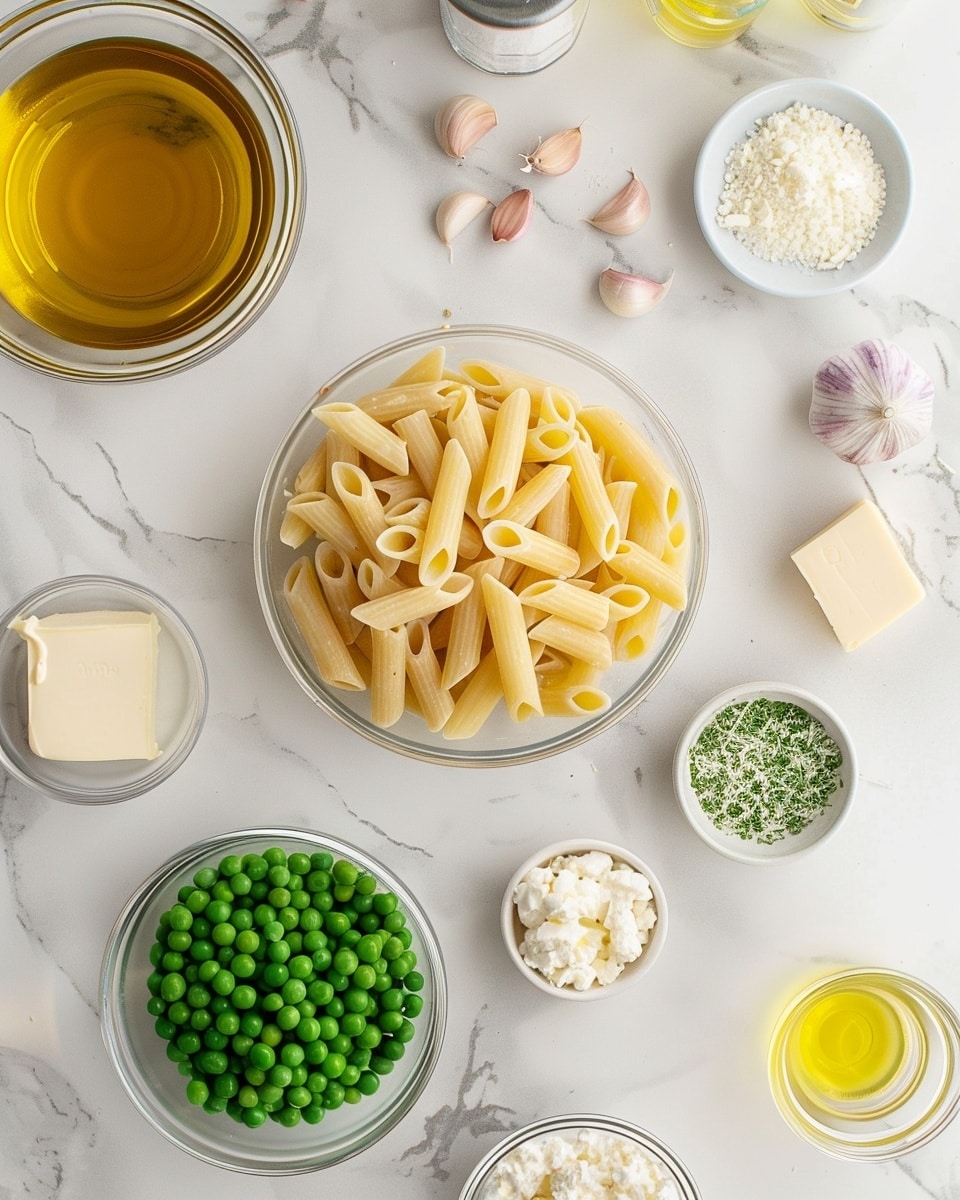 Single white plate showcasing one plated portion of creamy rigatoni pasta with vibrant green peas, close-up angled shot revealing the smooth, cheesy sauce coating each pasta tube and the tender pea pop texture, topped with gently shredded Parmesan cheese, the dish presented on a white marble surface with natural lighting, styled as a cozy, intimate food blog serving, photo taken with an iphone --ar 4:5 --v 7