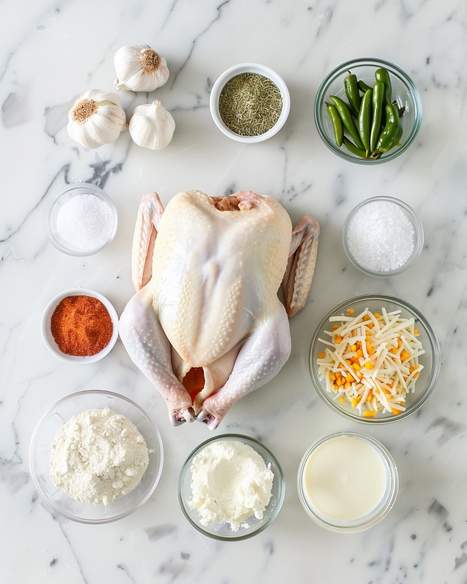 Single white bowl featuring a creamy chicken chili verde serving, close-up angle showcasing tender shredded chicken immersed in a rich, pale green sauce with corn and green chili pieces, topped with a sprinkle of shredded white cheese, bright green cilantro leaves, and sliced pickled jalapeños, steam gently rising, plated on a white marble surface under natural light, styled to reveal depth and texture of the chili --ar 4:5 --v 7
