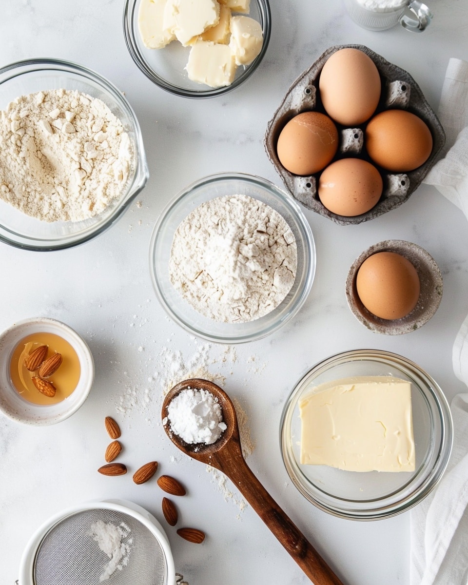 Single slice of almond cake on a white plate, revealing a moist, tender crumb with small bits of almond and fruit inside, topped with lightly toasted sliced almonds and a dusting of powdered sugar, close-up angled shot showing the golden crust and airy interior textures, fresh strawberries and blackberries blurred softly in the background on a white marble surface, natural lighting, styled for a food blog presentation, photo taken with an iphone --ar 4:5 --v 7