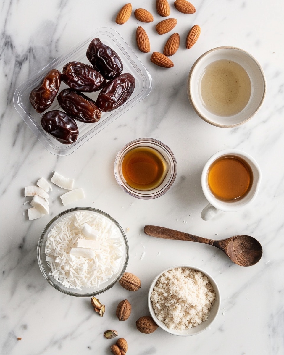 Close-up shot of a single white plate featuring one chocolate-covered stuffed date cut in half to reveal creamy ricotta filling, whole almond inside, and a drizzle of melted chocolate topped with shredded coconut flakes, highlighting the rich interior textures and glossy exterior, placed on white marble surface with natural light, styled like a food blog individual serving photo taken with an iphone --ar 4:5 --v 7