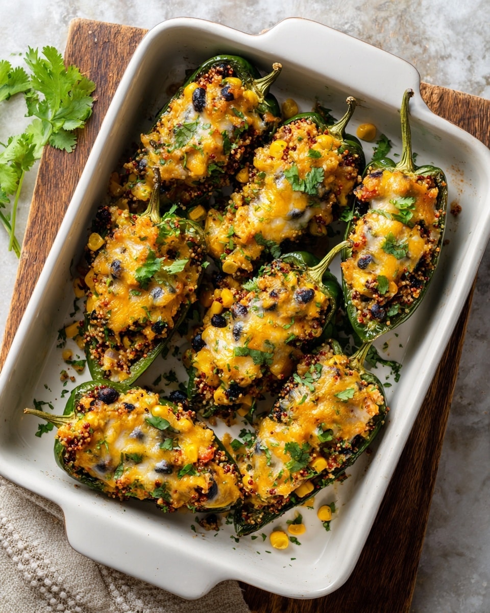 Vegetarian Black Bean Quinoa Stuffed Poblanos Recipe