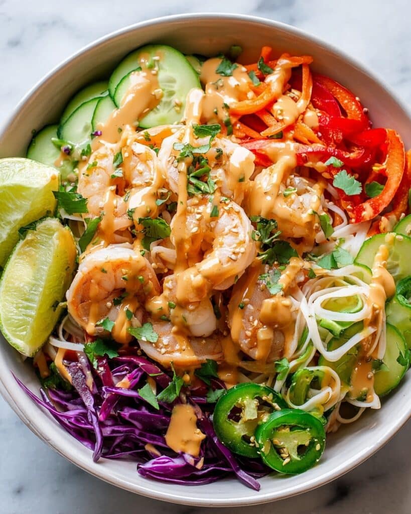 Spring Rolls Bowls with Shrimp and Peanut Sauce Recipe