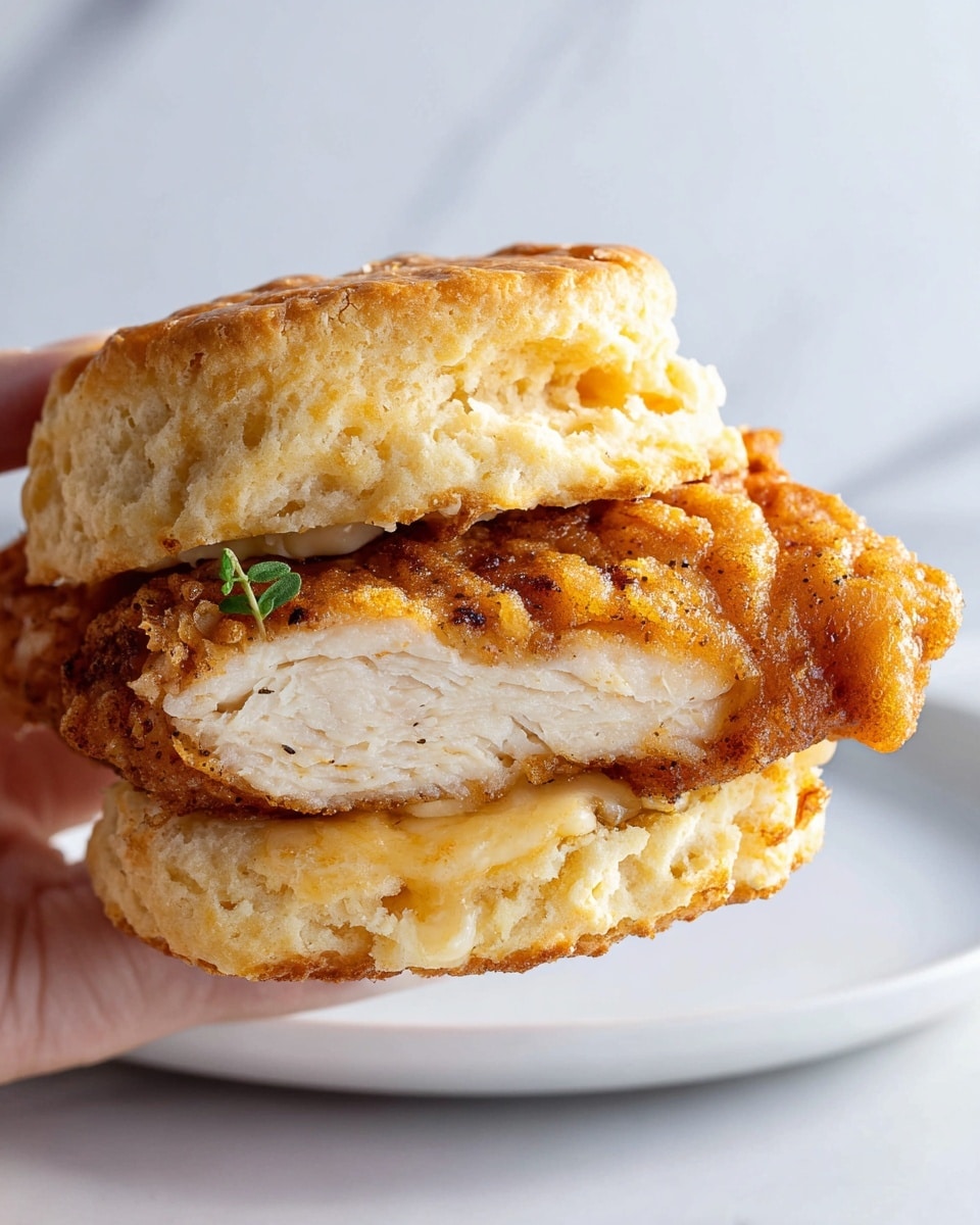 Large white plate filled with a full batch of golden fried chicken sandwiches, each sandwich featuring a crispy, breaded chicken fillet nestled inside a soft, fluffy cheese biscuit with visible melted cheddar swirls, arranged neatly to showcase the abundance and texture of the sandwiches, photographed from a 3/4 angle with natural lighting on a white marble background, professional food styling photo taken with an iphone --ar 4:5 --v 7