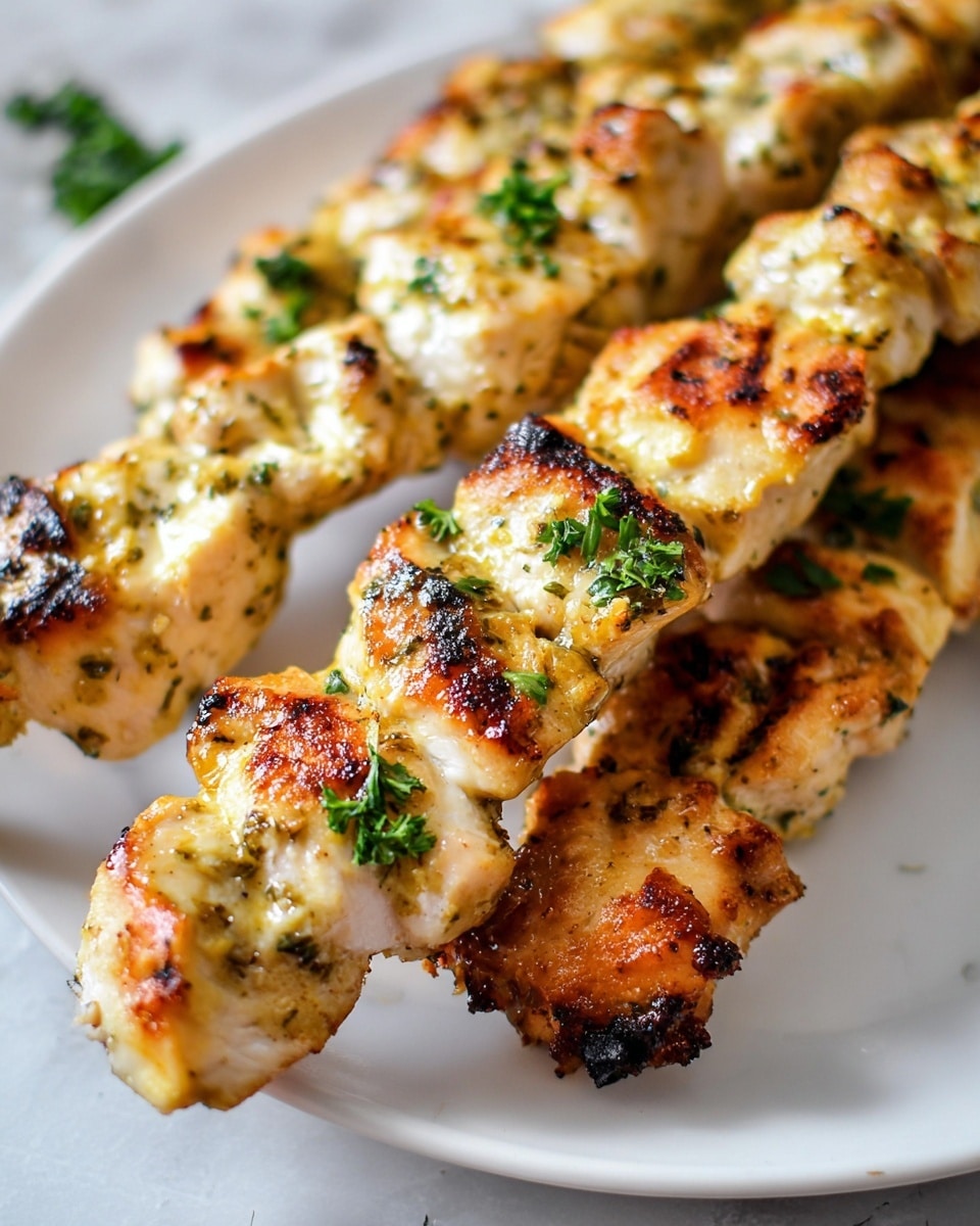 White oval serving platter filled with multiple skewers of grilled chicken kebabs, featuring golden-brown perfectly cooked chunks of chicken marinated with herbs and spices, garnished with fresh chopped parsley, arranged neatly to show the entire kebab presentation, photographed from a 3/4 angle on a white marble surface with natural lighting, styled like a hero shot from a food magazine, photo taken with an iphone --ar 4:5 --v 7