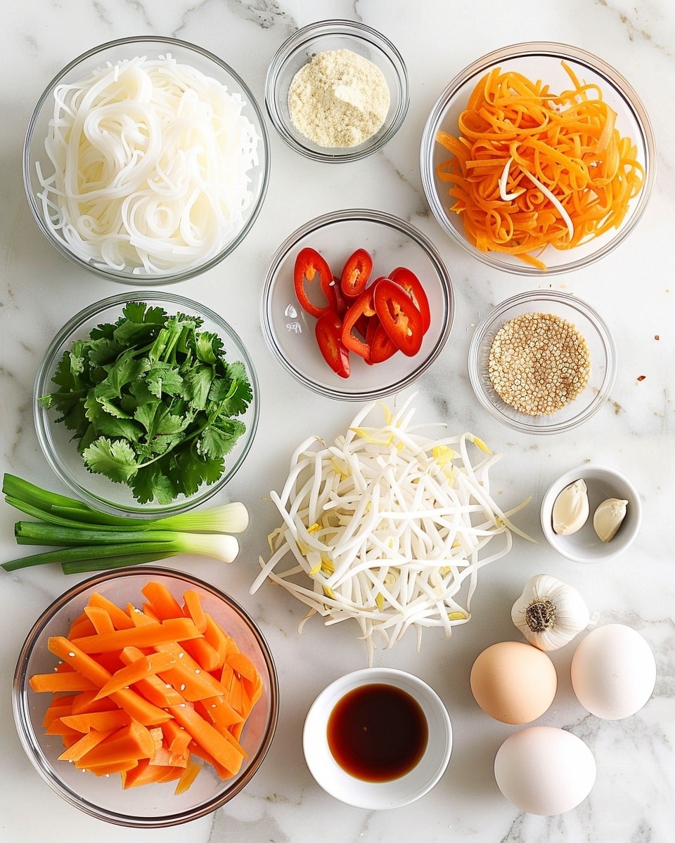 Single white plate featuring a close-up portion of pad thai noodles with tender pieces of chicken, scrambled egg strips, julienned carrots, bean sprouts, and red bell pepper slices, garnished with chopped peanuts, fresh cilantro, and lime wedges on the side, textures and layers of the stir-fried noodles clearly visible, natural lighting highlighting the vibrant colors, placed on a white marble surface, styled as a ready-to-eat plated serving from a food blog, photo taken with an iphone --ar 4:5 --v 7