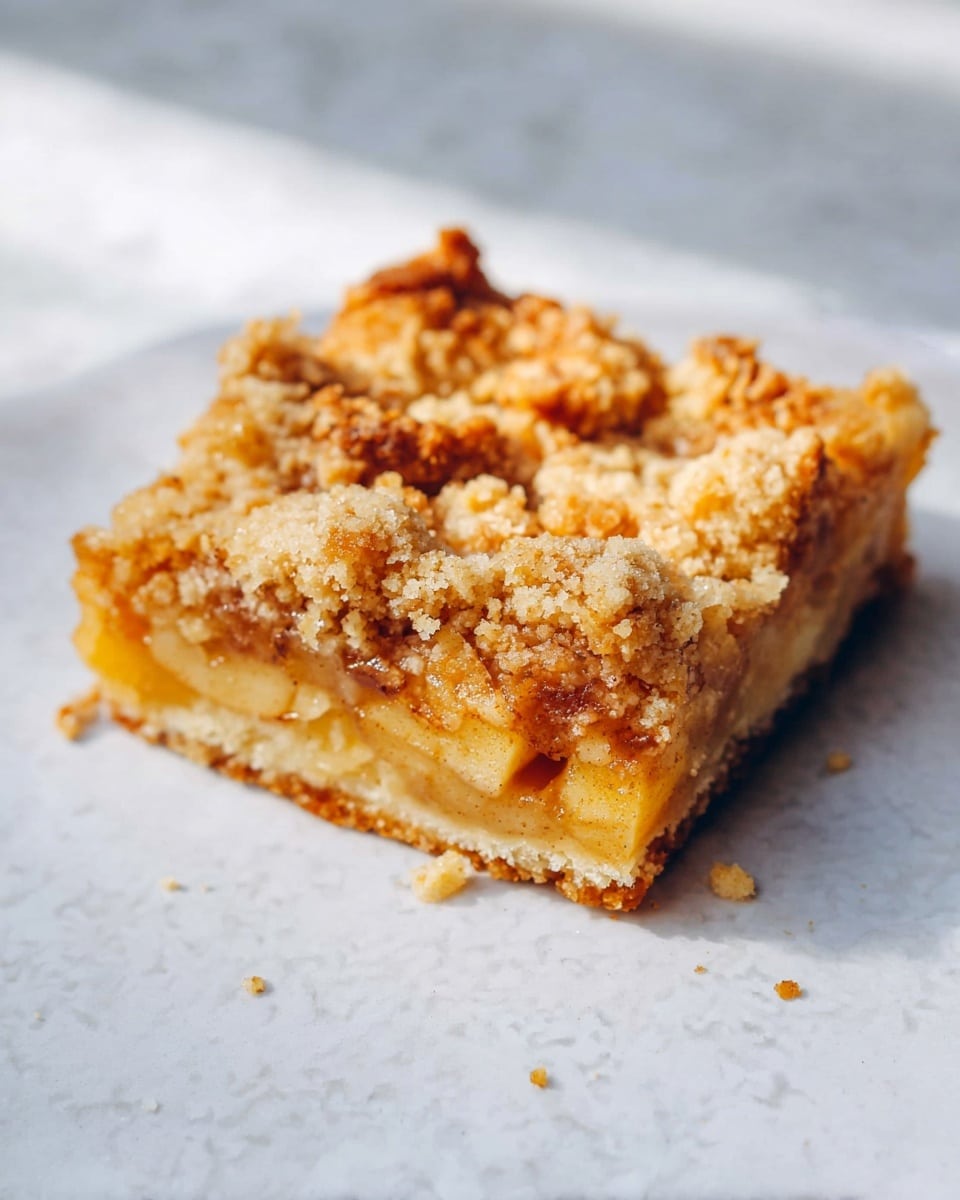 Large white rectangular baking pan filled with golden peach crumb bars, featuring a thick layer of tender, juicy peach slices covered in a crumbly, buttery streusel topping, the entire uncut dessert presented from a 3/4 angle, resting on a white marble countertop with natural lighting, styled like a hero shot from a food magazine, photo taken with an iphone --ar 4:5 --v 7