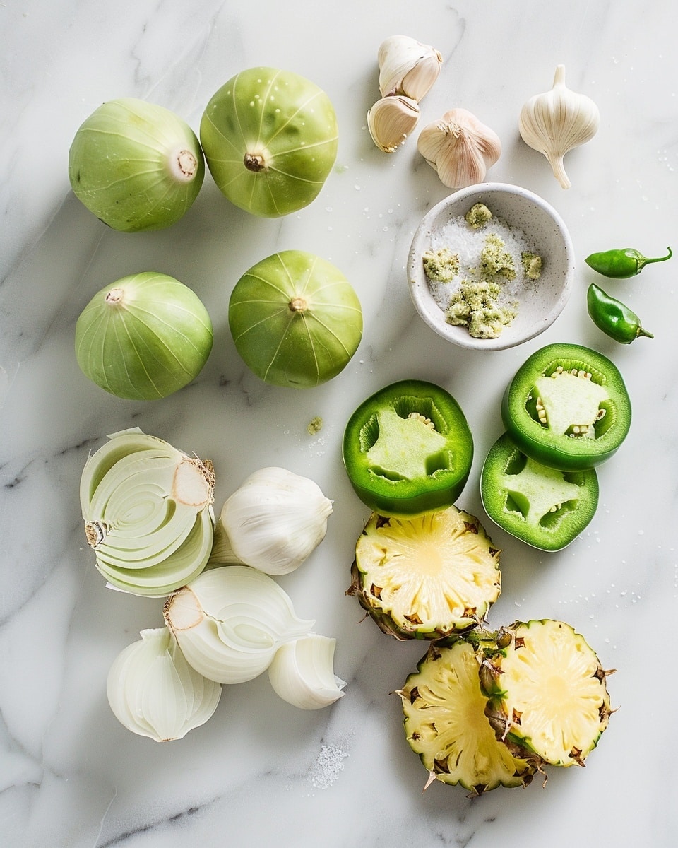 A single white ceramic dish filled with a portion of chunky salsa verde, showcasing its vibrant green color and visible seeds and spices, served with a few crisp yellow tortilla chips artfully arranged on the side, one chip partially dipped into the salsa to reveal the thick texture and fresh ingredients, all set on a clean white marble surface with natural lighting highlighting the rich, textured sauce, intimate plated serving, photo taken with an iphone --ar 4:5 --v 7