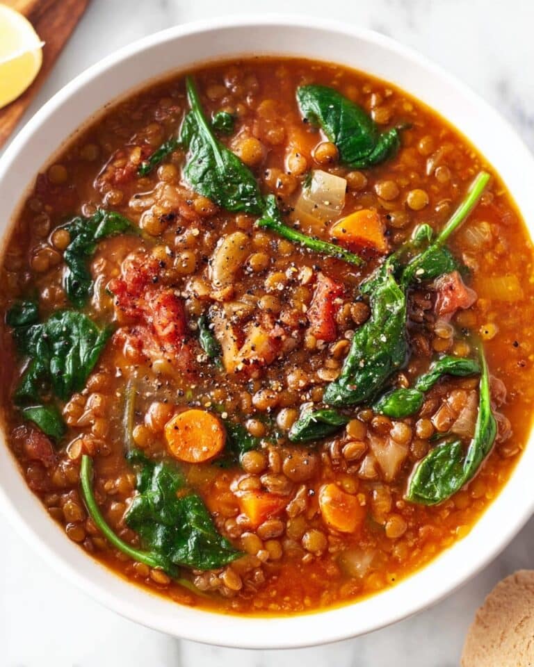 Hearty Lentil Vegetable Soup with Spinach and Tomato Recipe