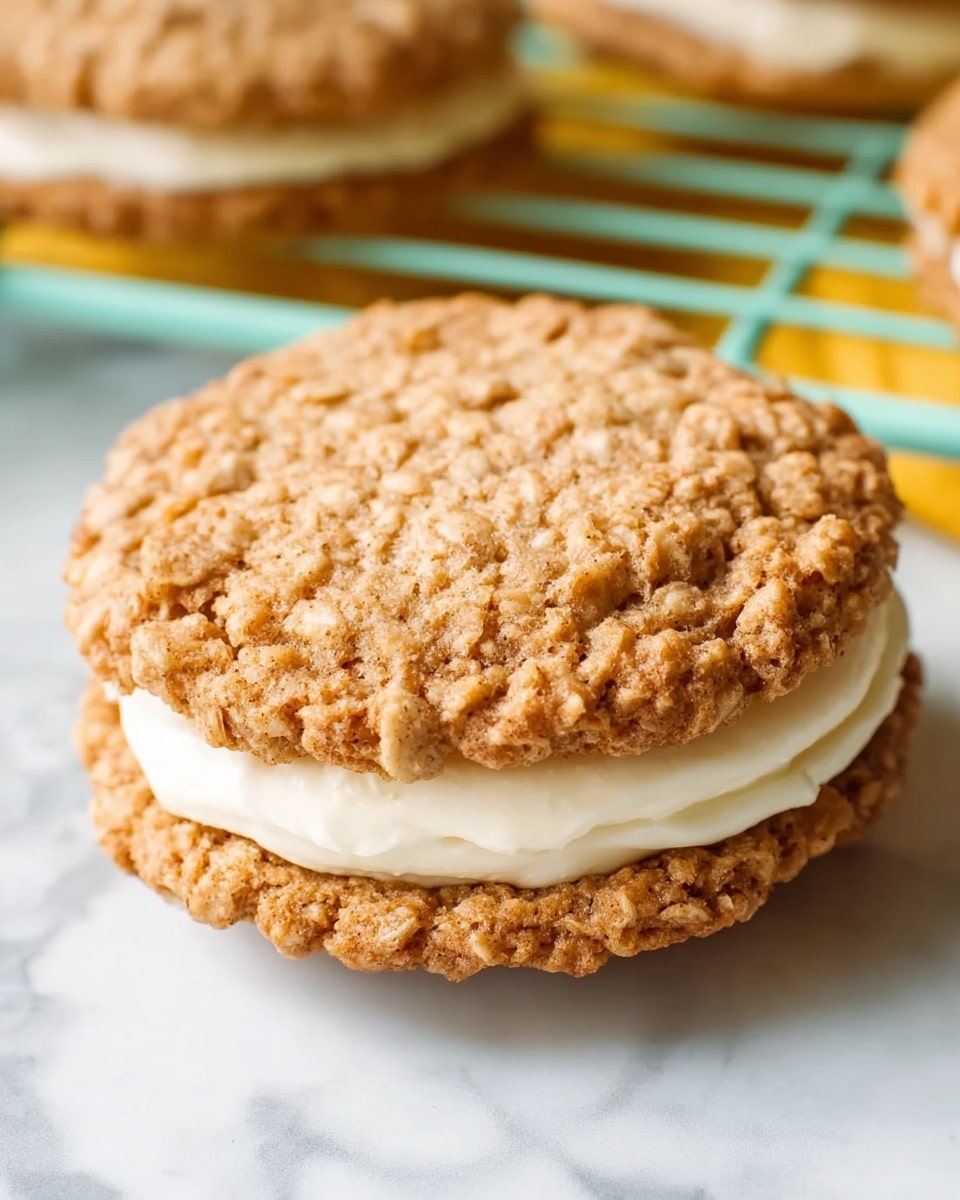 A large white serving platter filled with a full batch of freshly made oatmeal cream pies stacked carefully to showcase their soft, chewy oatmeal cookies sandwiching creamy white filling, the entire set arranged neatly to highlight the inviting texture and homemade appeal, photographed at a 3/4 angle with natural lighting on a white marble background, professional food styling photo taken with an iphone --ar 4:5 --v 7