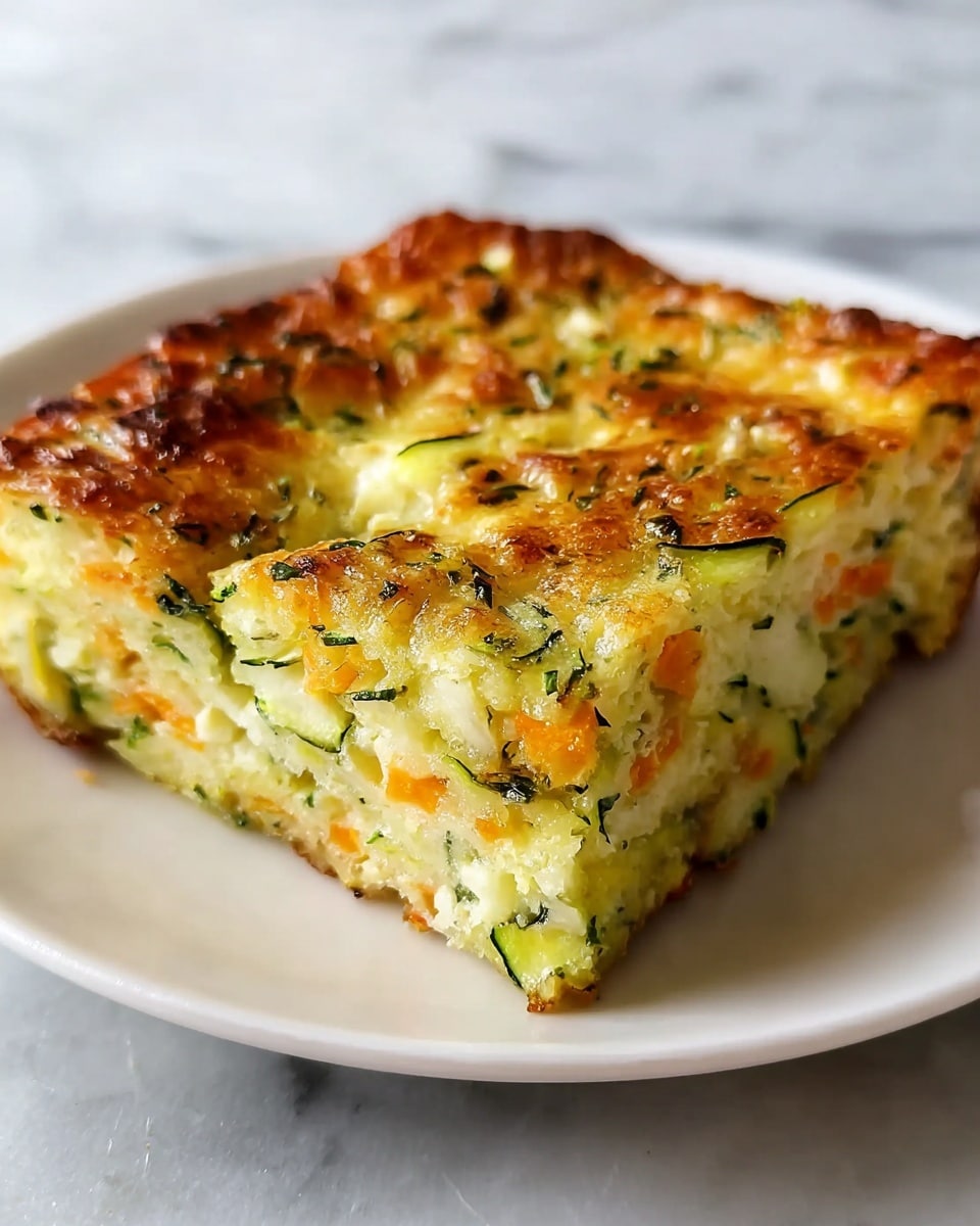 Large rectangular black baking dish filled with a golden-brown baked zucchini and carrot frittata, showing a fluffy texture with visible strands of melted cheese and evenly distributed grated zucchini and diced carrots throughout, whole dish presented with a slight crust on top, photographed from a 3/4 angle on a white marble surface with natural lighting, professional food styling photo taken with an iphone --ar 4:5 --v 7