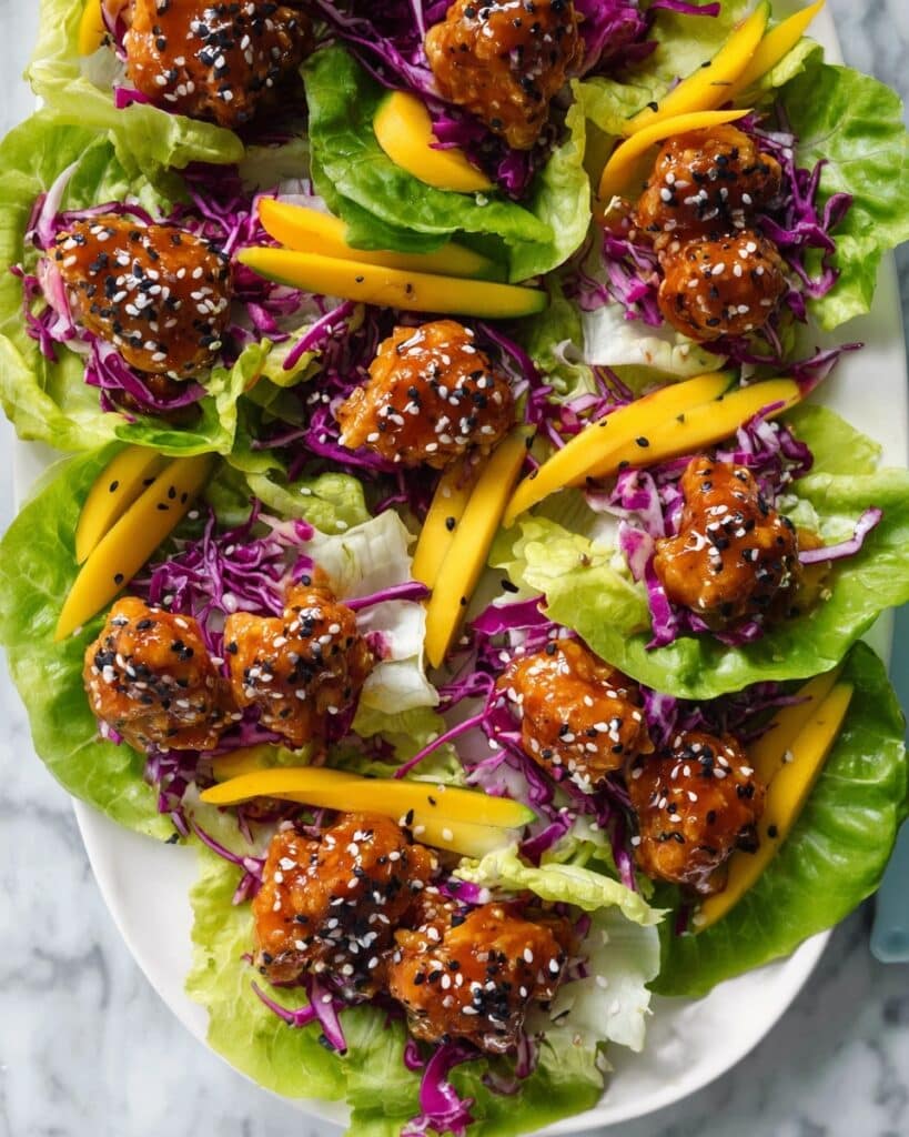 Asian Chicken Meatball Lettuce Wraps with Mango Slaw Recipe
