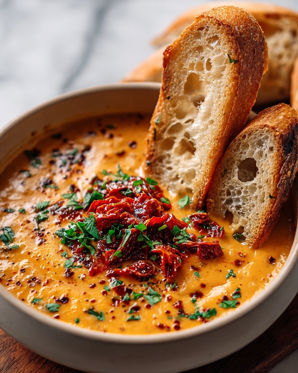 Creamy tomato and basil soup simmering in a large white enameled cast iron pot, filled with rich, velvety orange-red broth dotted with chunks of ripe tomatoes, translucent onions, and flecks of fresh chopped basil, seasoned with black pepper, photographed from a 3/4 angle showing the entire pot on a white marble countertop with natural lighting, professional food styling photo taken with an iphone --ar 4:5 --v 7